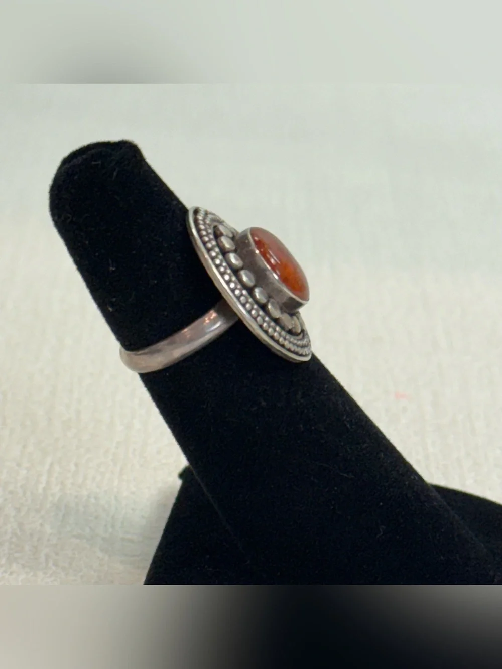 Sterling silver and amber ring - size 4 1/2